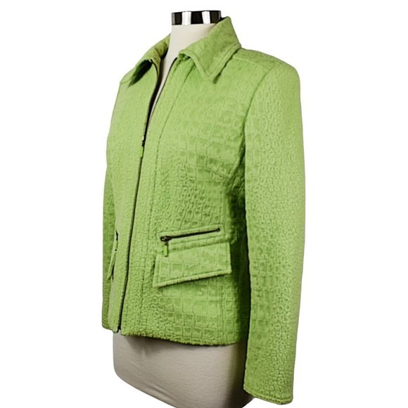 Unique Carlisle Green Angora-Wool Blend Embossed Moto Zip Jacket - Picture 5 of 11